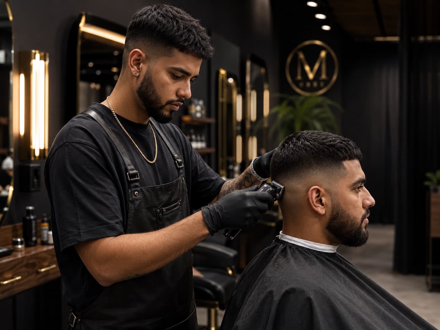 A barber giving a client a clean fade with clippers